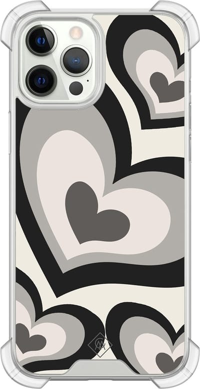 Casimoda® hoesje - Geschikt voor iPhone 12 Pro - Hart Swirl Zwart - Shockproof case - Extra sterk - Siliconen/TPU - Zwart, Transparant