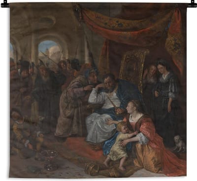 Wandkleed Jan Steen - Mozes en de kroon van de Farao - Schilderij van Jan Steen Wandkleed katoen 120x120 cm - Wandtapijt met foto