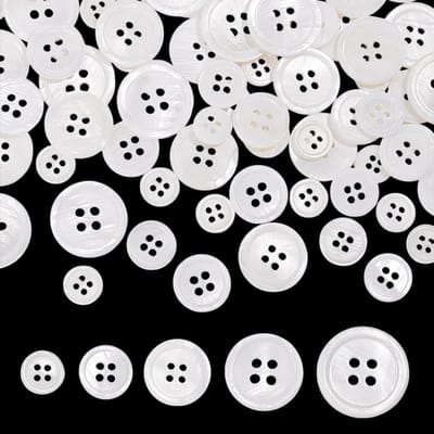 100 Stuks Natuurlijke Schelp Knopen in 5 Maten - 10/12/15/18/20mm Ronde 4-Gats Naai Knopen voor Kleding, Jassen en Jeans