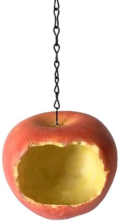 Vogelvoederhuisjes - Appelvormig hangend vogelvoederhuisje - Hangend vogelvoederhuisje van hars - Fruitvormig vogelvoederhuisje - Vogelvoederhuisje voor buiten - Hangend vogelvoederhuisje - Geschikt voor tuinen, bomen, achtertuinen, enz. - Rood