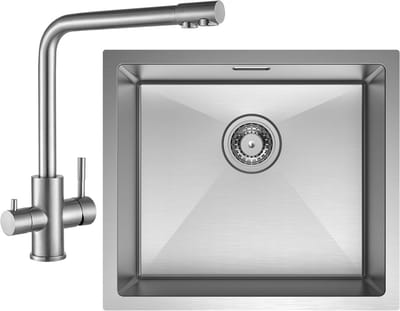 CECIPA Max Spoelbak Keuken 50x44CM - Spoelbakken Keuken Met 3 Wege Keukenkraan - Wasbak Keuken - Enkele Spoelbak - Spoelbakken met afdruip - RVS