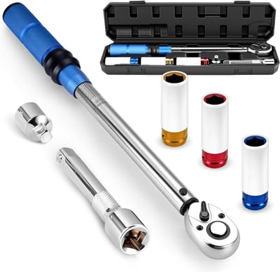 6-delige Momentsleutel Set 1/2 Inch en 3/8 Inch 40-210Nm voor Fietsen, Auto's en Motoren met Caps en Opbergdoos