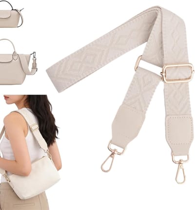 Verstelbare crossbody schouderriem voor dames, 80-140 cm, beige lederen portemonnee riem, geschikt voor schoudertassen en crossbodytassen, 3,8 cm breed