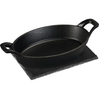 GRILLMEISTER Gietijzeren BBQ-grillpan - Mini ovale pan + serveerplateau