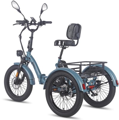 Dik Klapfiets E-Bakfiets 20 Inch 48V 23.45Ah Accu, Hydraulische Schijfremmen Elektrische Fiets, Elektrische Vrachtsfiets 180kg, Blauw Driewieler E-Bike