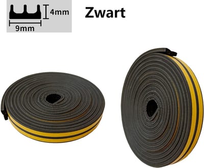 2 rollen tochtstrips - Zelfklevend raam - Totaal 12 m - E-vorm - EPDM afdichtingstape - Zwart - 9 x 4 mm - Raamafdichting - Tochtstrip - Waterdicht - Geluidsisolatie
