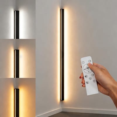 Moderne Dimbare LED Wandlamp 150 cm voor Binnen met Afstandsbediening - Zwarte Hoeklamp