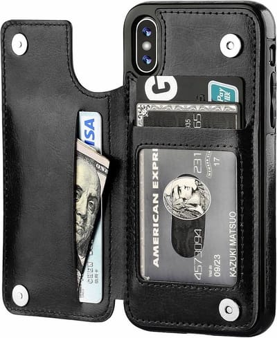 ShieldCase Wallet case geschikt voor Apple iPhone X / Xs - Leren bookcase met ruimte voor meerdere pasjes - Klaphoesje - Te gebruiken als standaard - zwart