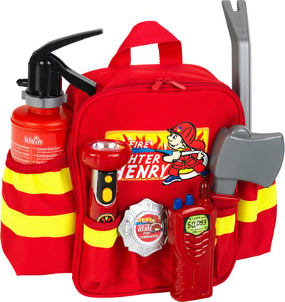 Klein Toys brandweerrugzak - 28x25x8,5 cm - incl. accessoires, verstelbare riemen en een grote opening voor het makkelijk pakken en opbergen - rood geel