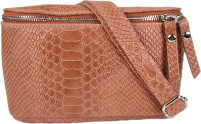 Qischa® - Crossbody fashion heuptas/bumbag - zacht leder - baksteen croq - zilveren ritssluiting
