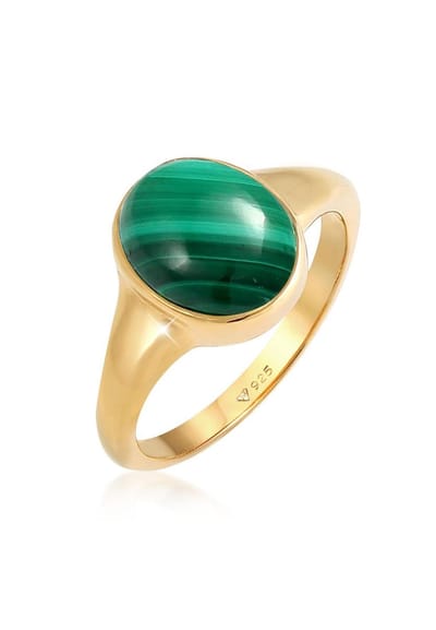 Elli PREMIUM - Ring - Dames Signet Ring Elegant Groen met Malachiet 925 Sterling Zilver Verguld - Dames