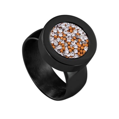 Quiges RVS Schroefsysteem Ring Zwart Glans 16mm met Verwisselbare Zirkonia Goudkleurig Transparant 12mm Mini Munt