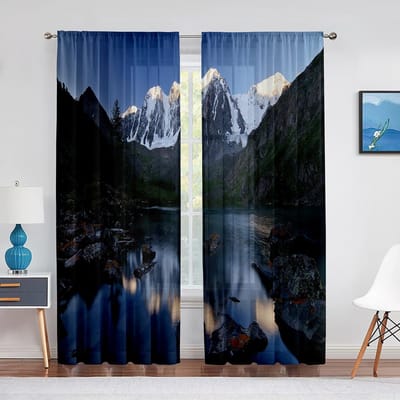 Bergen Landschap Transparante Voile Gordijn Meer Water Reflectie Bomen Herfst Raam Tule Gordijnen voor Woonkamer Draperieën Decor 1 PCS W100XH250cm&Grommet Top
