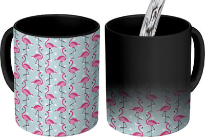 Magische Mok - Foto op Warmte Mokken - Koffiemok - Flamingo - Stippen - Dieren - Patroon - Magic Mok - Beker - 350 ML - Theemok