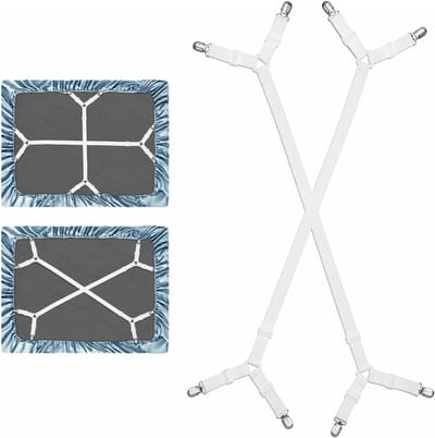 Verstelbare bedlakenspanners met metalen clips, ideaal voor bedden, babybedden en sofa's, 2 stuks