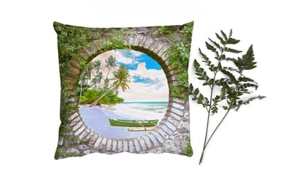 Sierkussens - Kussentjes Woonkamer - 40x40 cm - Strand - Palmboom - Doorkijk - Kano
