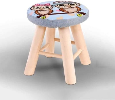 Voetenkruk Gestoffeerd - Voetenbankje Linnen - Comfort Zitten - Robuuste Houten Poten - 150 kg Draagkracht - Uil
