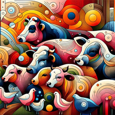 Modern vee schilderij | Hedendaags vee: Een meesterwerk van modern creatieve kunstuiting | Kunst - 100x100 centimeter op Canvas | Foto op Canvas