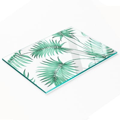 Glazen serveerplank met tropische bladeren, 80x52 cm
