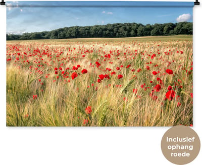 Wandkleed Klaproos - Wilde Klaprozen in een groot veld Wandkleed katoen 120x80 cm - Wandtapijt met foto