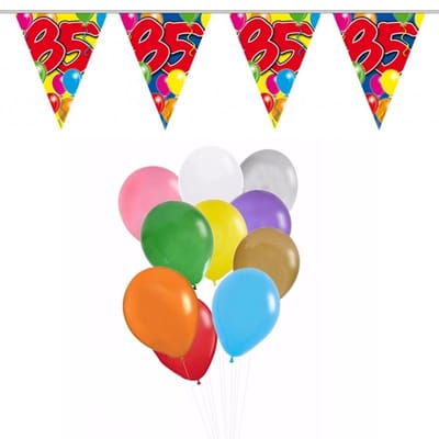 Folat Verjaardag 85 jaar feestartikelen set - 50x ballonnen - 2x leeftijd print vlaggenlijnen