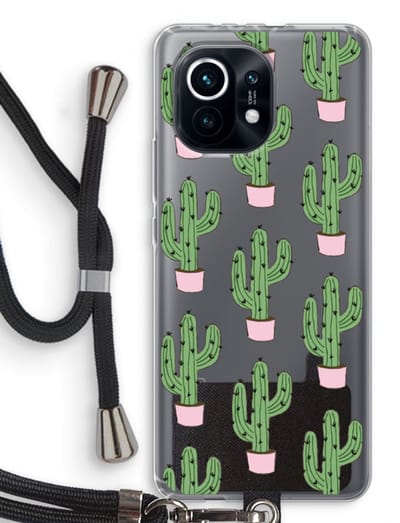 Case Company® - Hoesje met koord geschikt voor Xiaomi Mi 11 hoesje met Koord - Cactus Lover - Telefoonhoesje met Zwart Koord - Bescherming aan alle Kanten en Over de Schermrand