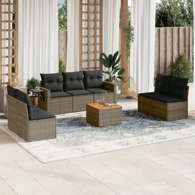 vidaXL - 8-delige - Loungeset - met - kussens - poly - rattan - grijs