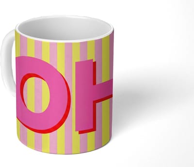 Mok - Koffiemok - Tekst - Strepen - Roze - Mokken - 350 ML - Beker - Koffiemokken - Theemok - Mok met Tekst