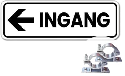 Bord ingang pijl links - Weerbestendig Aluminium - 40x15 cm - Bevestiging: Met paalbeugels Ø48mm