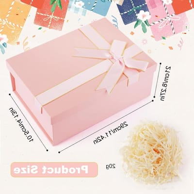 Geschenkdoos met deksel, 29 x 21 x 10,5 cm, wenskaarten, Raffia hamper Shreds voor bruiloft, verjaardag, Kerstmis - Mooie cadeauverpakking voor diverse gelegenheden