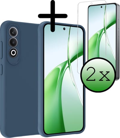 Hoesje Met 2x Screenprotector - Geschikt voor OnePlus Nord CE4 - Sterk & Shockproof - Back Cover - Siliconen Case - Telefoon Hoes - Donkerblauw