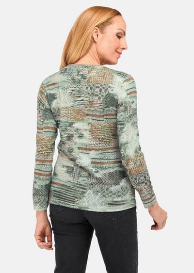 Tricot shirt met print - salie / gedess. - Gr. 40 van Goldner Fashion