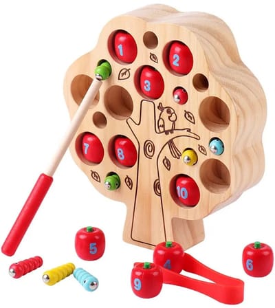 Houten speelset insectenvangen - Sensory play - Magneet vissen - Vanaf 3 jaar - Regenboogkleuren - Educatief montessori speelgoed