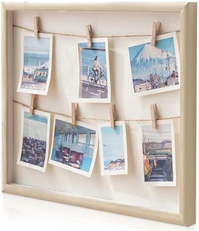 PromoHome Fotocollage Wanddecoratie - 7 Houten Klemmen - 32x32 cm