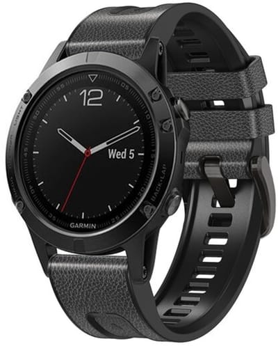 By Qubix - Geschikt voor Garmin bandje - 26mm Quickfit - leer + siliconen bandje - Donkergrijs - Geschikt voor Garmin Fenix 8 / 8 Pro - 51mm