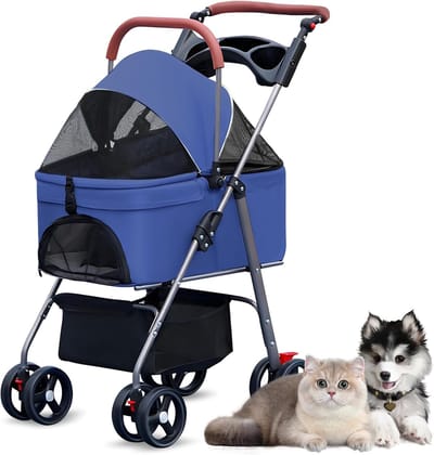 Huisdier Wandelwagen - Draagbare Reisbuggy - Comfortabel Vervoer - Opvouwbaar Ontwerp - 50 x 57 x 96 cm - Blauw