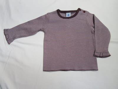 Petit Bateau - Meisje - T-shirt lange mouw - Streepje - Roze / paars - 3 maand 60