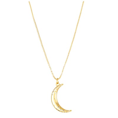 Marama - ketting Moon Goud - damesketting - stainless steel met goud plating - maan - zirkonen - glanzend - cadeau dames - ketting met hanger