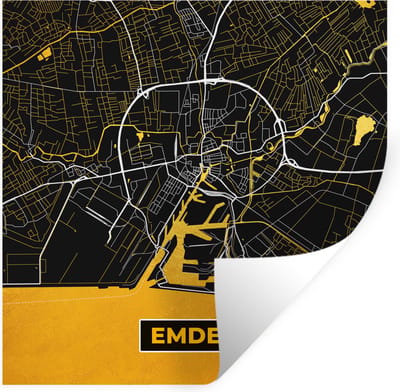 Muurstickers - Sticker Folie - Black and Gold – Stadskaart – Emden – Duitsland – Plattegrond – Kaart - 100x100 cm - Plakfolie - Muurstickers Kinderkamer - Zelfklevend Behang XXL - Zelfklevend behangpapier - Stickerfolie