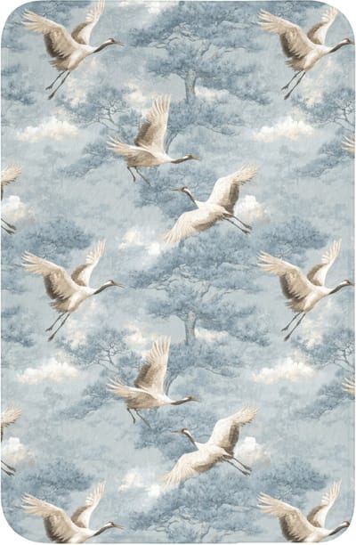 WC mat 40x60 cm - Antislip - Wolken - Kraanvogels - Blauw - Toiletmat - Vloermat - Douchemat - Toilet tapijt - Toiletmatten