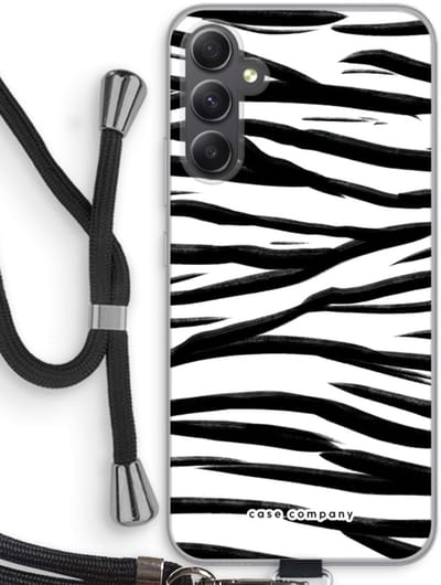 Case Company® - Hoesje met koord geschikt voor Samsung Galaxy A34 hoesje met Koord - Zebra pattern - Telefoonhoesje met Zwart Koord - Bescherming aan alle Kanten en Over de Schermrand