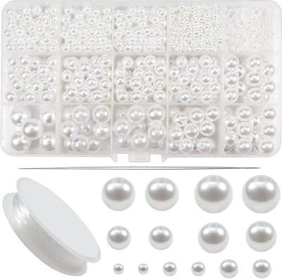 1400 Stuks Craft Beads Ronde Witte Faux Parels van 3 tot 14mm voor Vaasvulling, Sieraden Maken, Halskettingen, Armbanden en Oorbellen