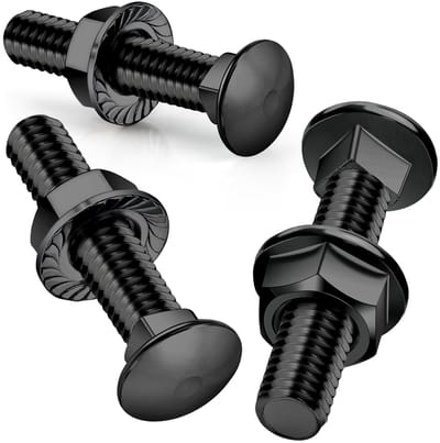 Pack van 25 M6 x 60 mm Lockschroeven, RVS 304, vlakke kop, zwarte oxide, inclusief flensmoeren, DIN 6923, voor constructie en industrie