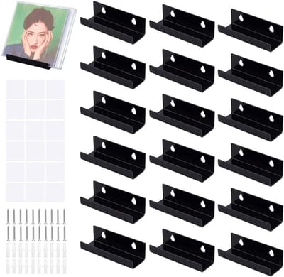 20 Sets Zwarte Acryl Wandrekken voor Grammofoonplaten - Albumplaten Houder, Decoratie en Opslag 10 x 3,5 x 2,9 cm