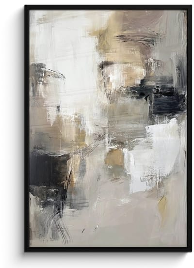 Poster in lijst - Fotolijst 80x120 cm - Posters - Kleurenpalet - Penseelstreken - Beige - Nevelig - Posterlijst zwart - Decoratie - Wanddecoratie woonkamer - Muurdecoratie slaapkamer