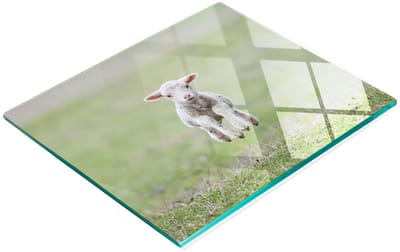 Stijlvol en duurzaam glazen bord met schattige lammetjesprint, 60x52 cm