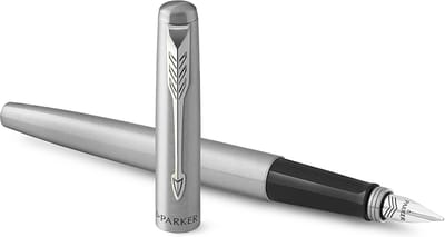 Parker Jotter vulpen | Roestvrij staal met chromen afwerking | Medium penpunt | Blauwe inkt | Geschenkverpakking