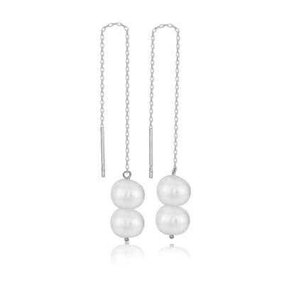 Stijlvolle Doortrek Oorbellen Zoetwater Parel Zilveren  (925 sterling zilvergehalte) Trendy Minimalistisch Combi Bedel Dames Meisje | Cadeau Voor Vrouw