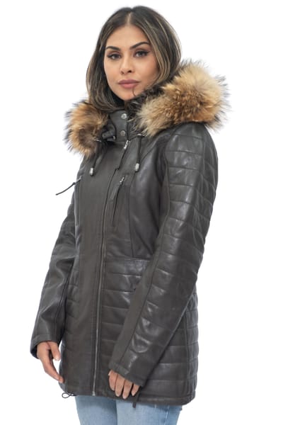 Dames gewatteerde leren parka jas-Curitiba