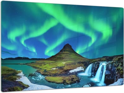 Glazen Keukenbord - Snijplank Kookplaatafdekking - Keukenwerkzaamheden - Slagvast Gehard Glas - 80 x 52 cm - Aurora Borealis